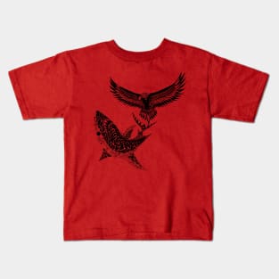 the shark and the eagle in hunting night ecopop Kids T-Shirt